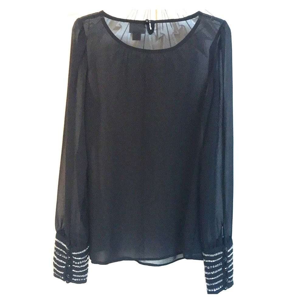 Worthington Women's Black See-through Embroidered Tunic Blouse SP